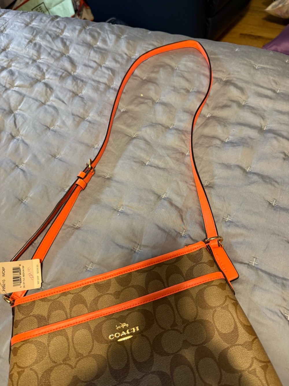 Coach Signature Crossbody Bag with Orange Trim - Picture 2 of 8